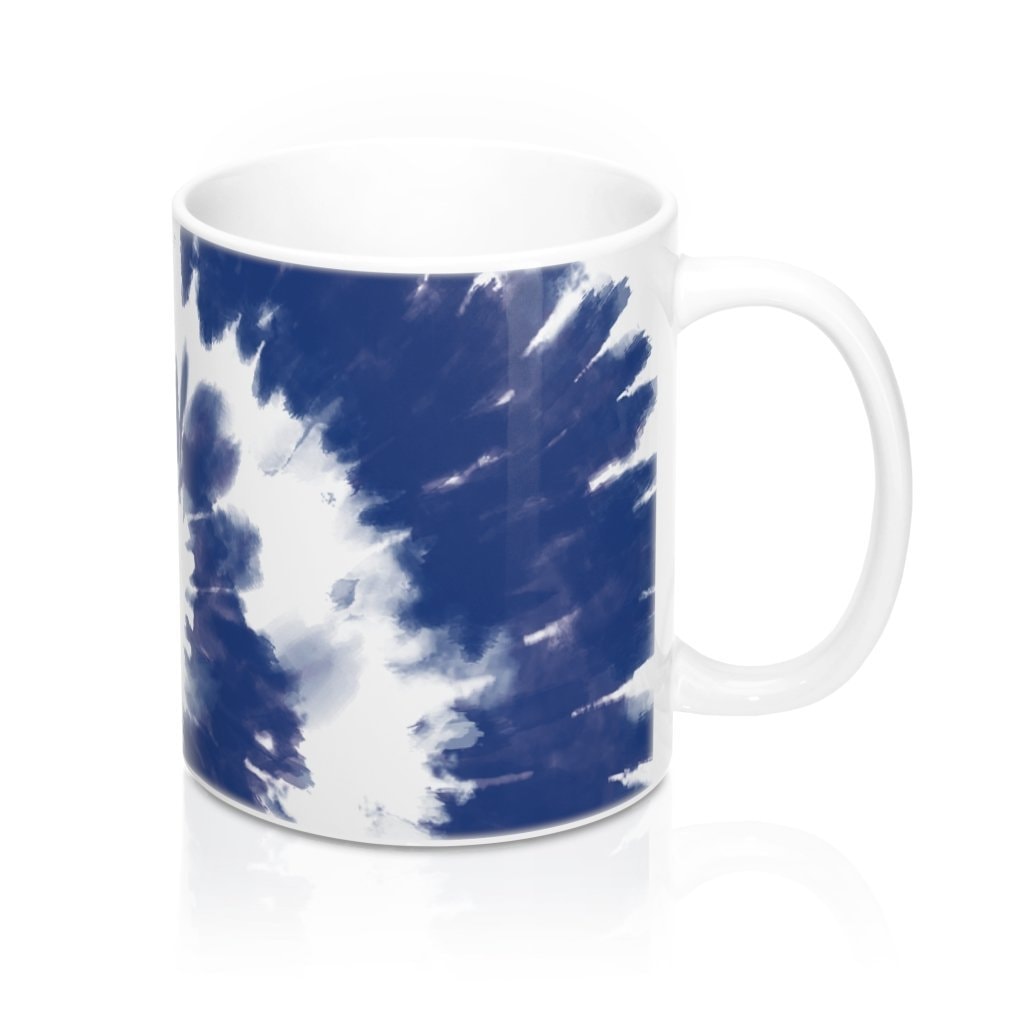 Blue & White Tie Dye Coffee Mug - Durable Ceramic 11oz