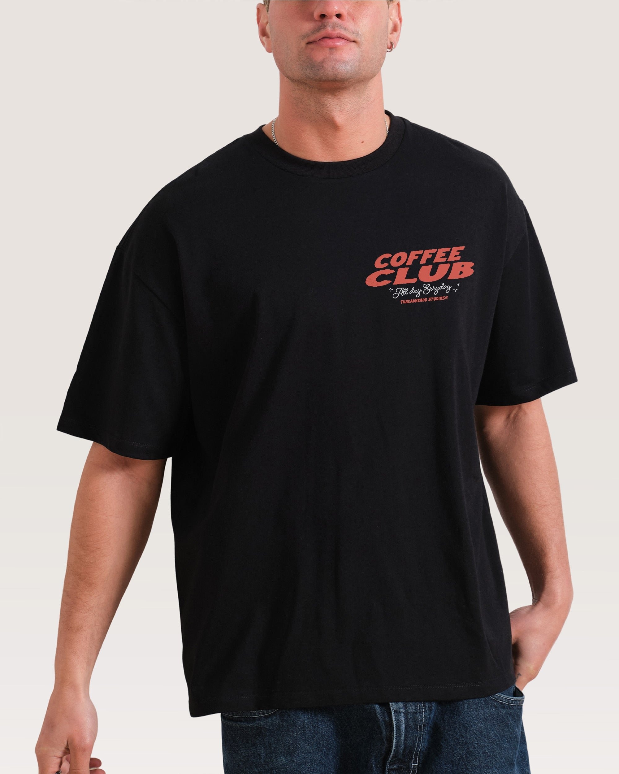 Coffee Club Oversized Graphic Tee - Threadheads 90s Boxy Fit 100% Combed Cotton