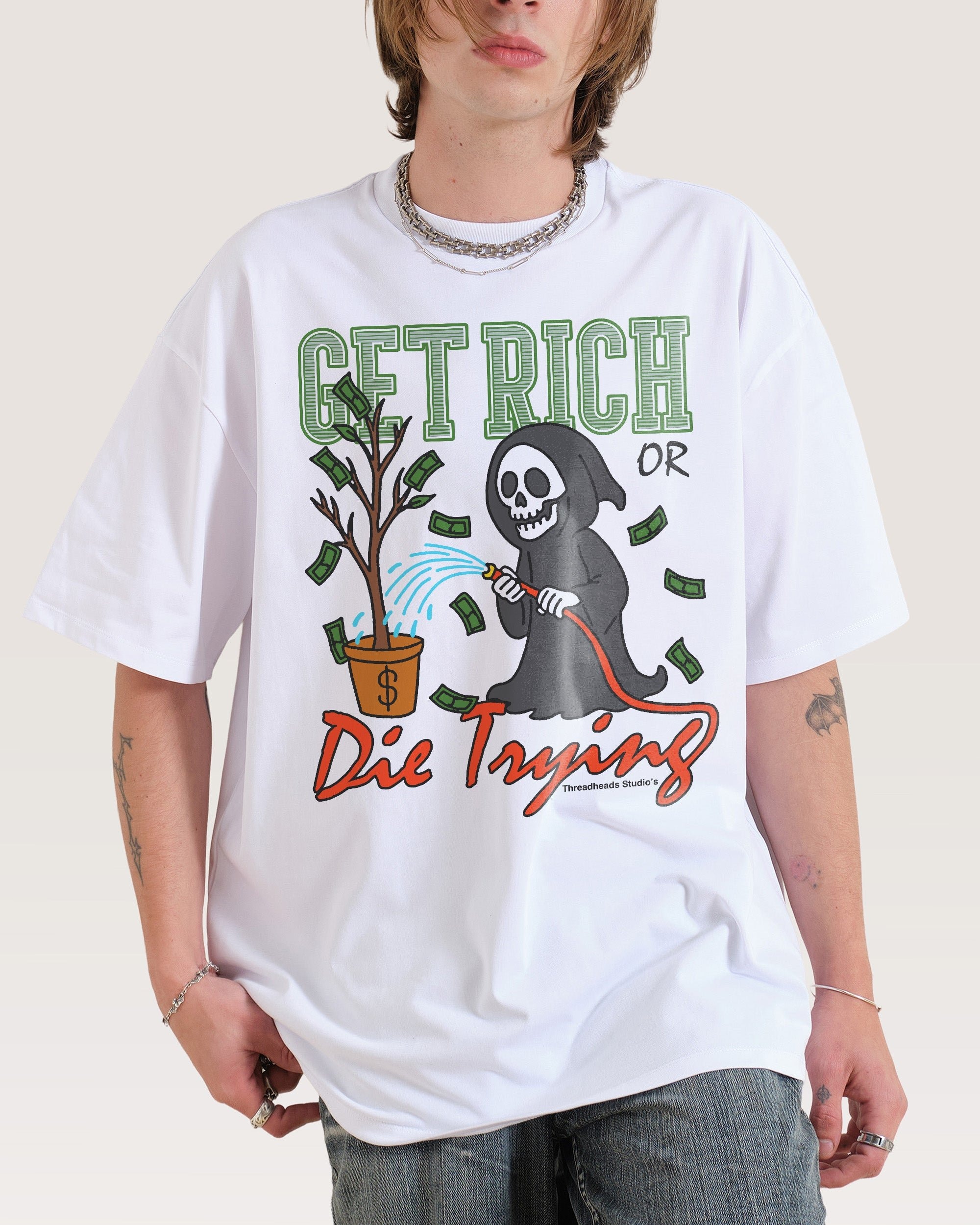 Get Rich or Die Trying Oversized Graphic Tee - Unisex 100% Combed Cotton Heavyweight T-Shirt
