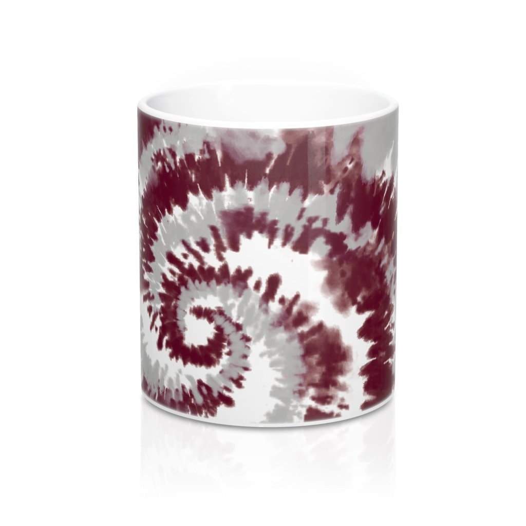 Maroon & Grey Tie Dye Coffee Mug - Durable Ceramic 11oz
