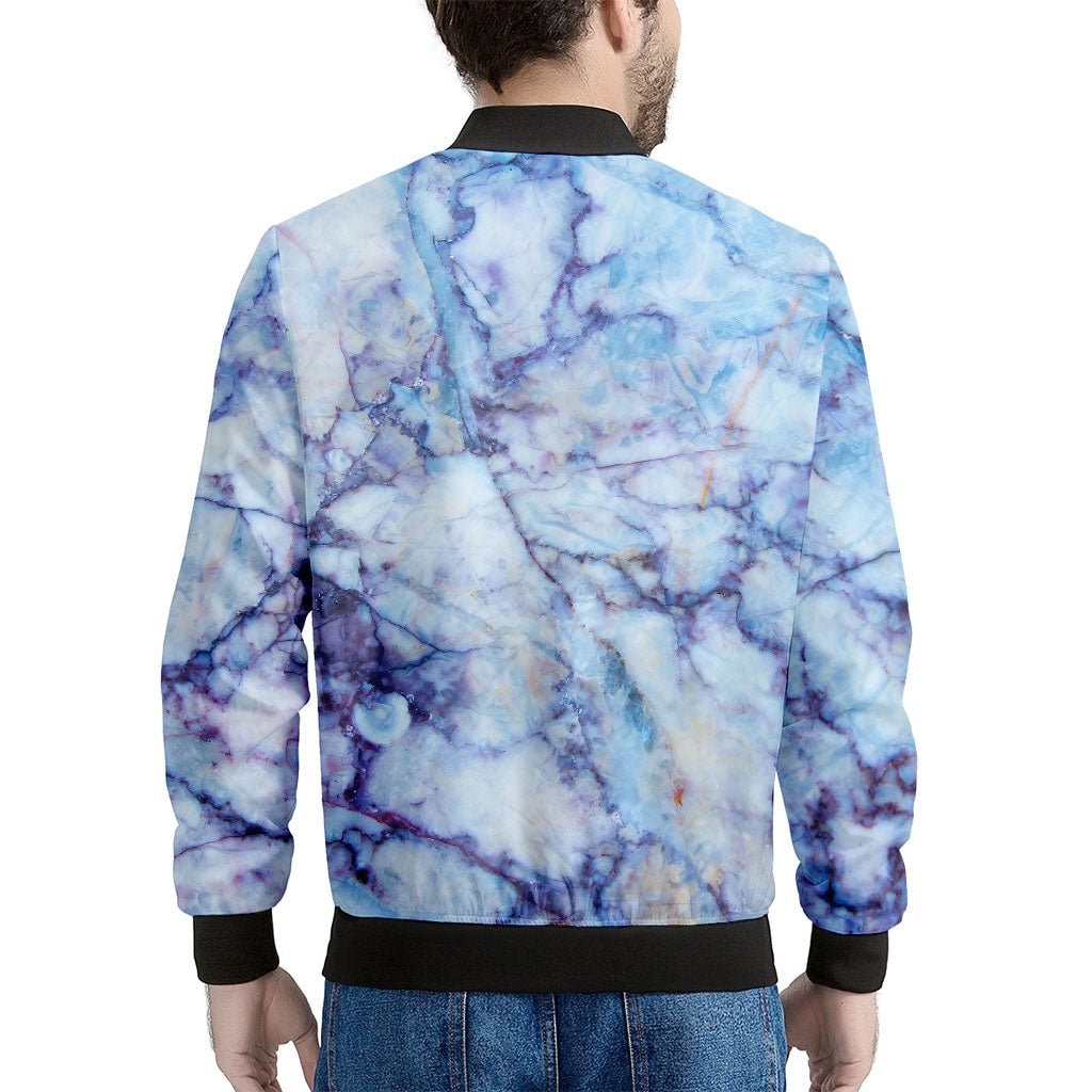Blue Marble Print Men's Bomber Jacket - Premium Polyester Blend Jacket