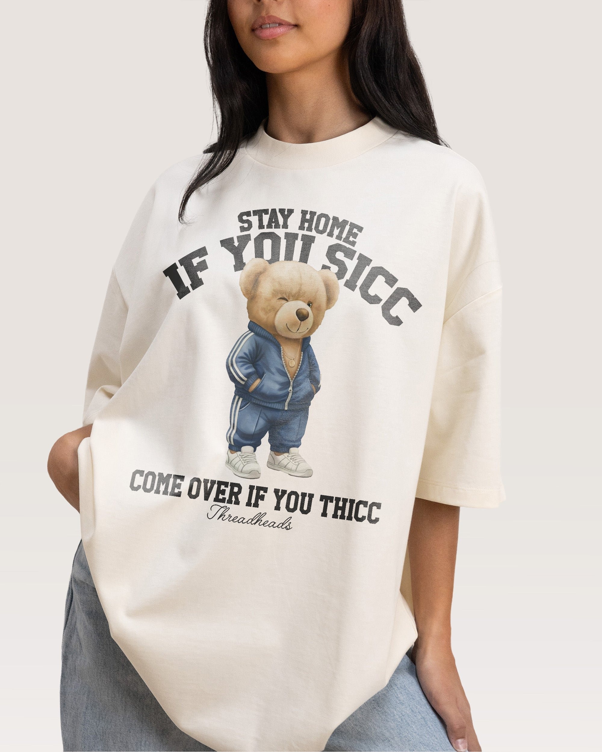 Stay Home if you Sicc Oversized Graphic Tee - Unisex 90s Boxy Fit 100% Combed Cotton