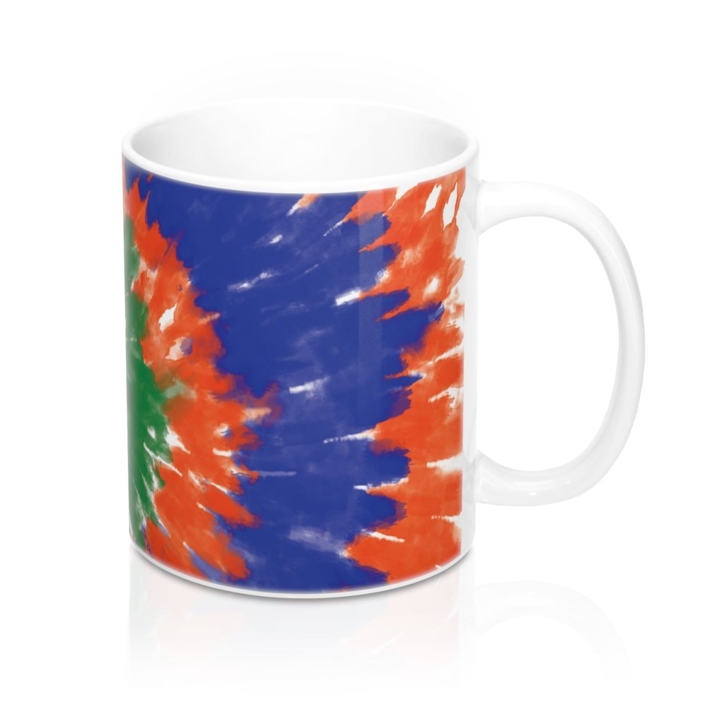 Green Blue Orange Tie Dye Coffee Mug - Durable Ceramic 11oz