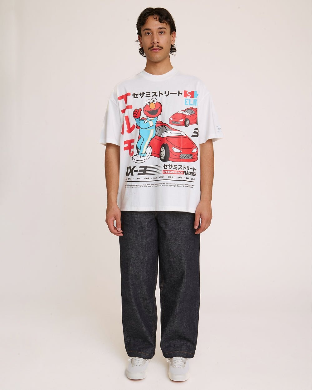 Elmo Tokyo Drift White Oversized T-Shirt Sesame Street Unisex 100% Combed Cotton Tee