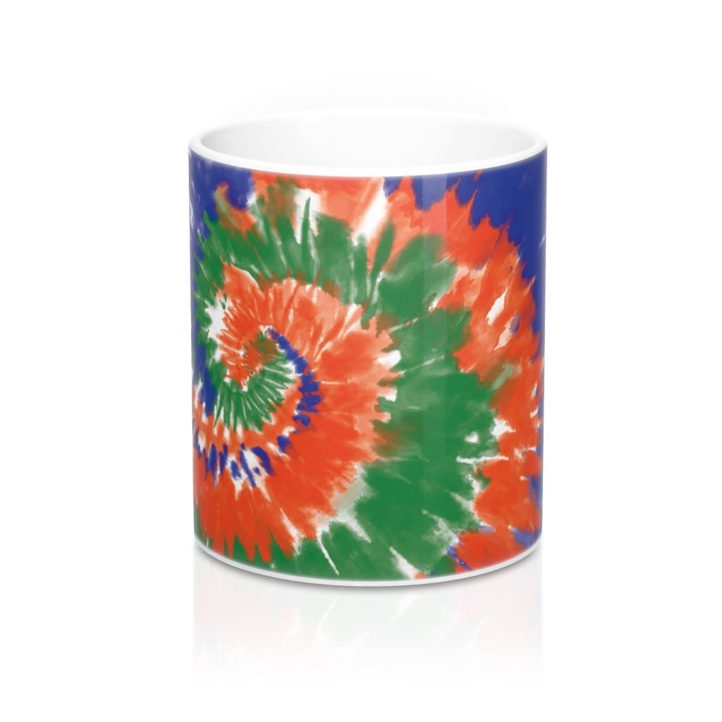 Green Blue Orange Tie Dye Coffee Mug - Durable Ceramic 11oz