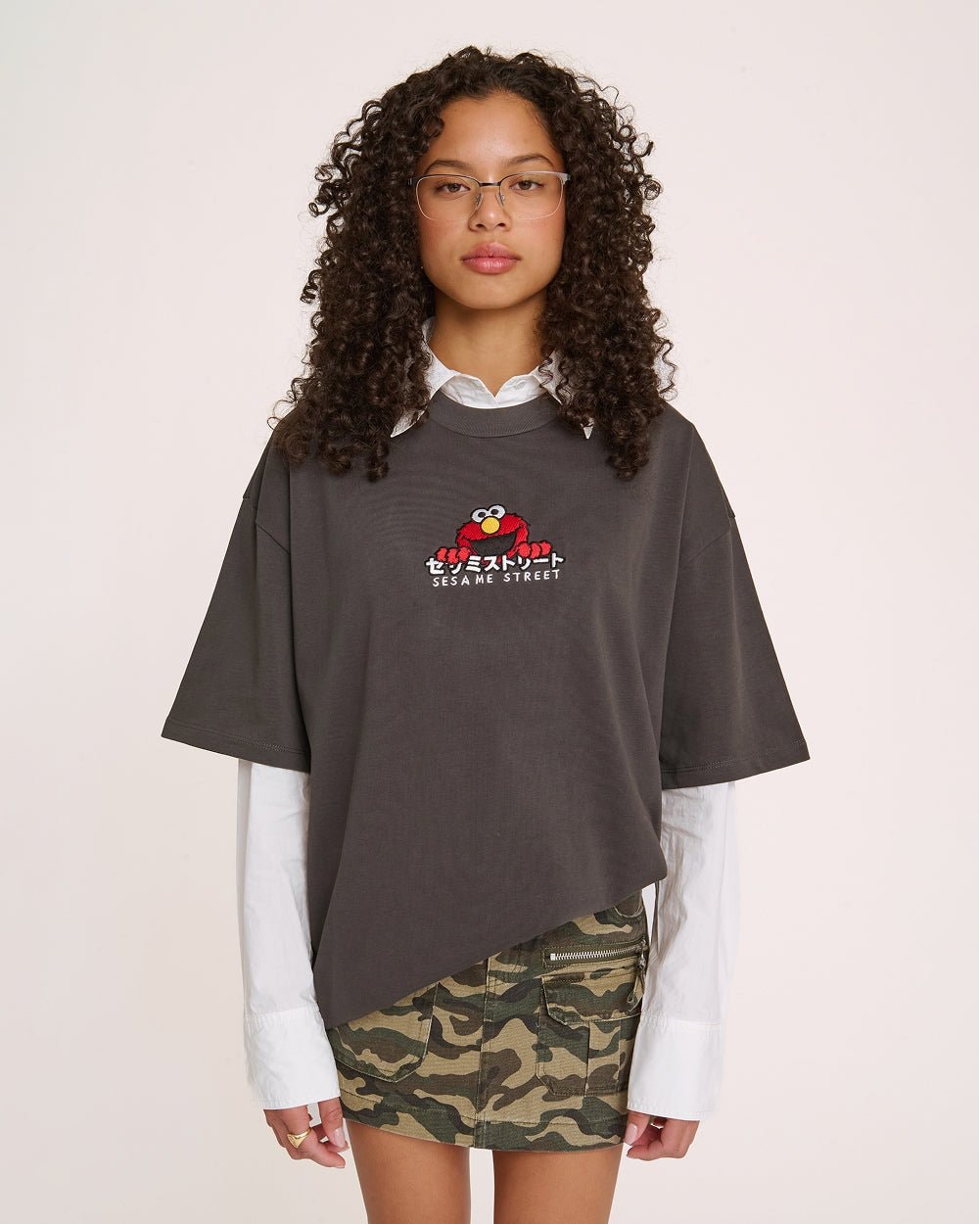Elmo Tokyo Oversized Embroidered Tee Sesame Street Unisex 100% Combed Cotton