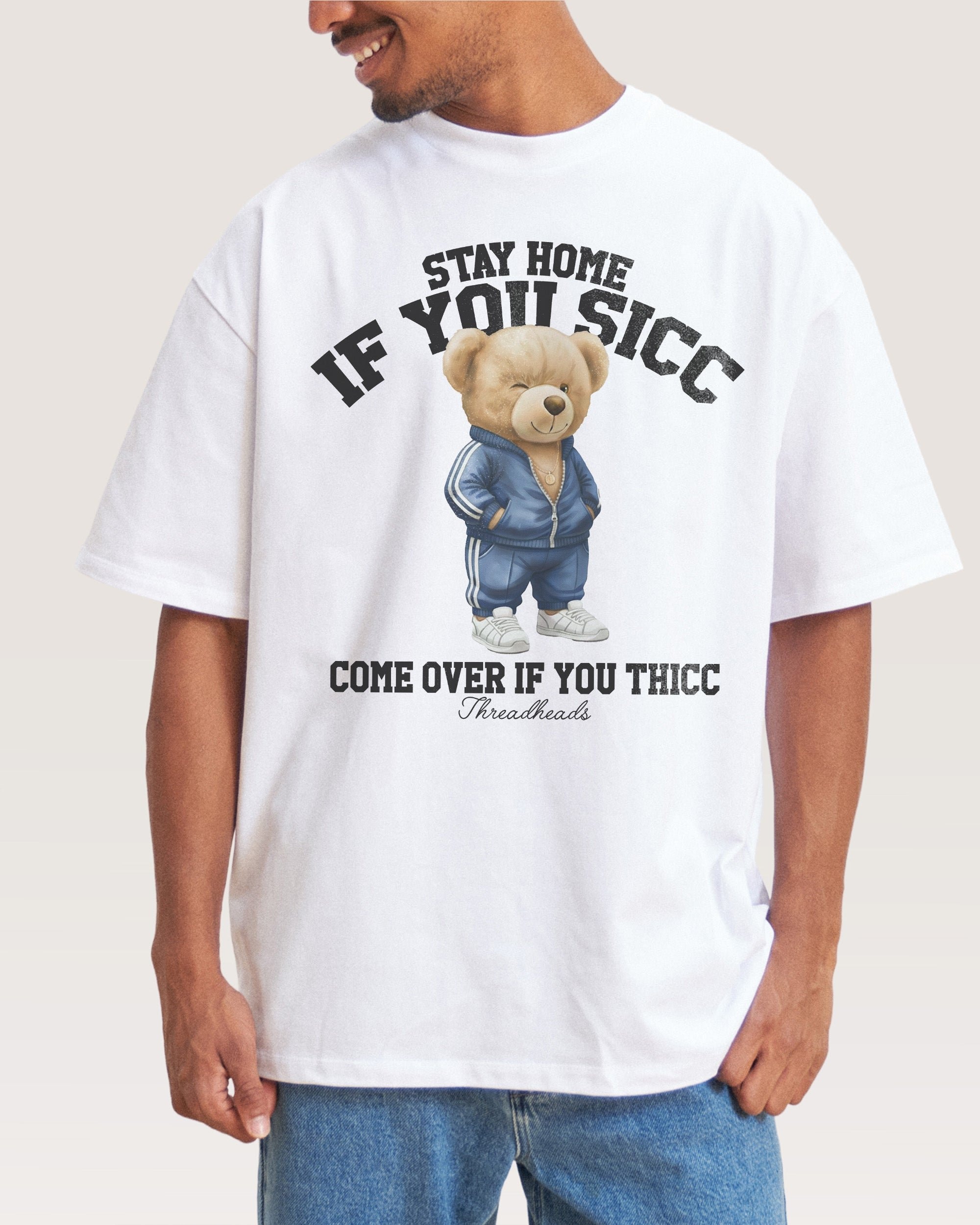 Stay Home if you Sicc Oversized Graphic Tee - Unisex 90s Boxy Fit 100% Combed Cotton